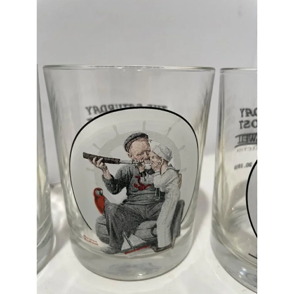 Vintage THE SATURDAY EVENING POST NORMAL ROCKWELL  4 GLASS SET COLLECTION